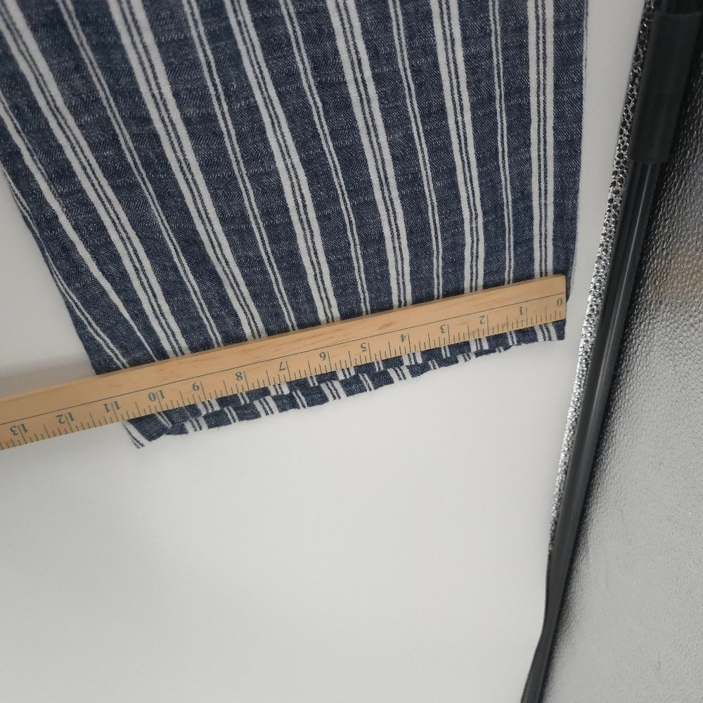 Old Navy Linen Cotton Wide Leg Pants Striped Pull-On Pockets Blue White Large - Picture 14 of 14